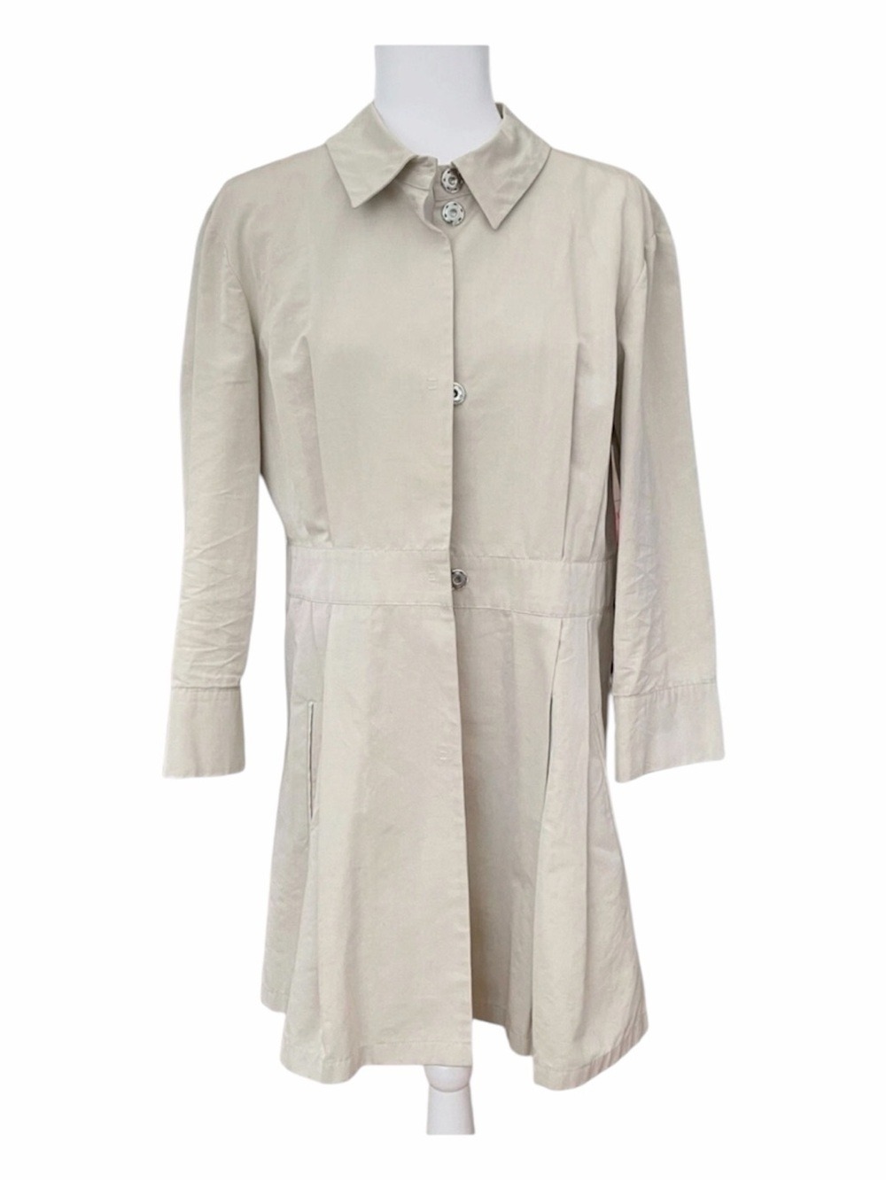 Pollini Italy Beige Longline A-Line Cotton Jacket Coat US 14 IT 48